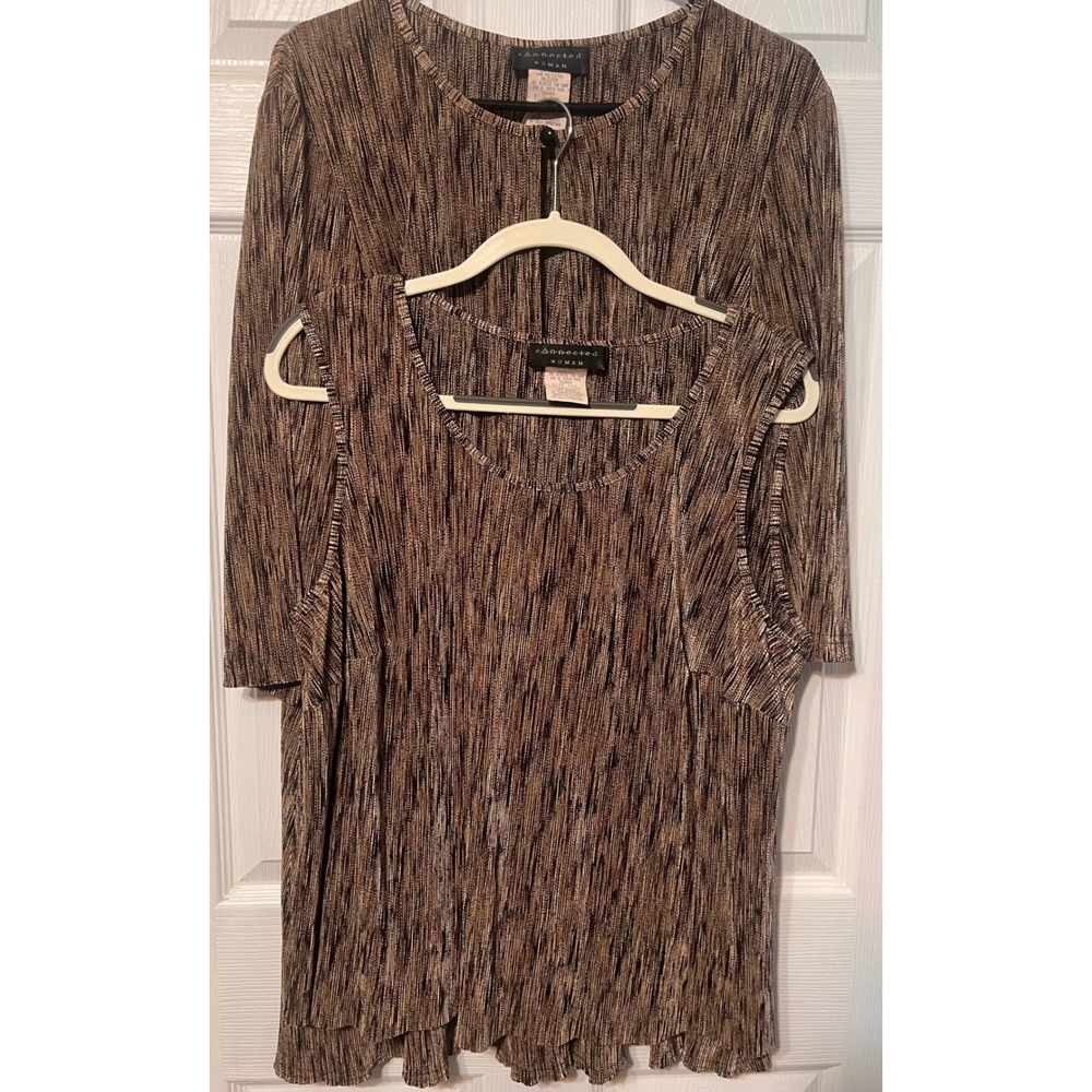 Connected Woman Plus Size 16W Brown Metallic Knit Cardigan and Tank Twin Set